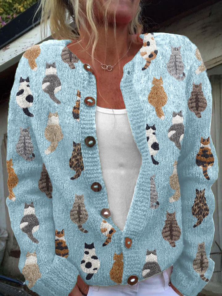 Rika I Organic Knitted Cat and Leaf Cardigan