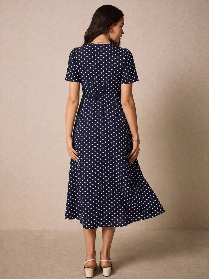 Poselle I V-Neck Ditsy Floral Print Short Sleeve Dress