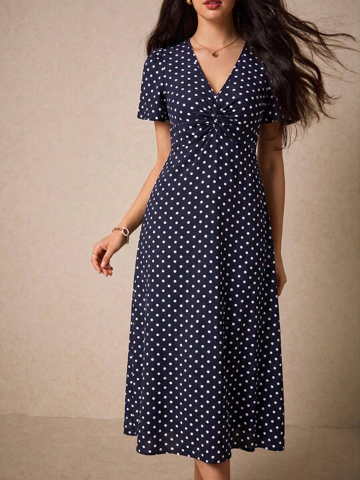 Poselle I V-Neck Ditsy Floral Print Short Sleeve Dress