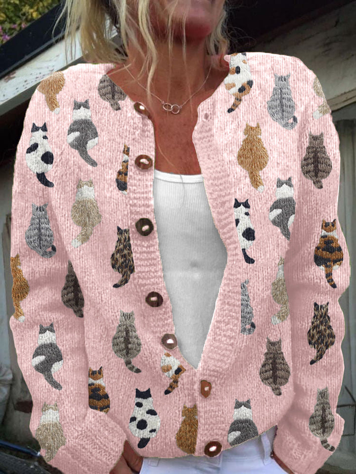 Rika I Organic Knitted Cat and Leaf Cardigan