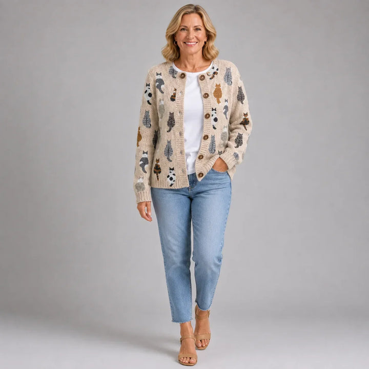 Rika I Organic Knitted Cat and Leaf Cardigan