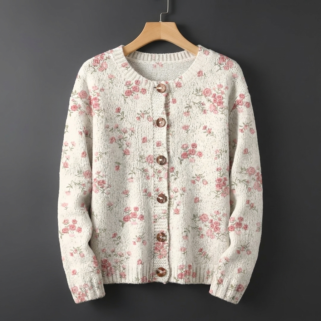 Jacqueline | Pink Rose Blossom Print Button Cardigan