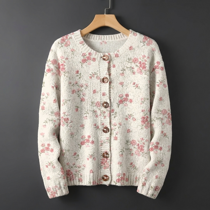 Jacqueline | Pink Rose Blossom Print Button Cardigan