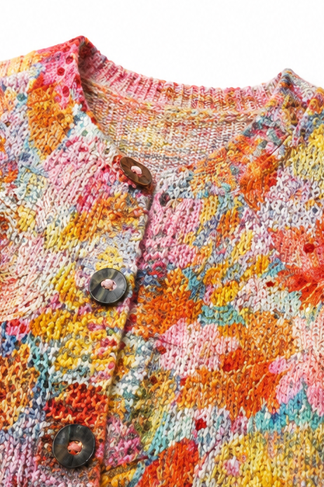 Helena I Floral Print Open-Front Knit Cardigan