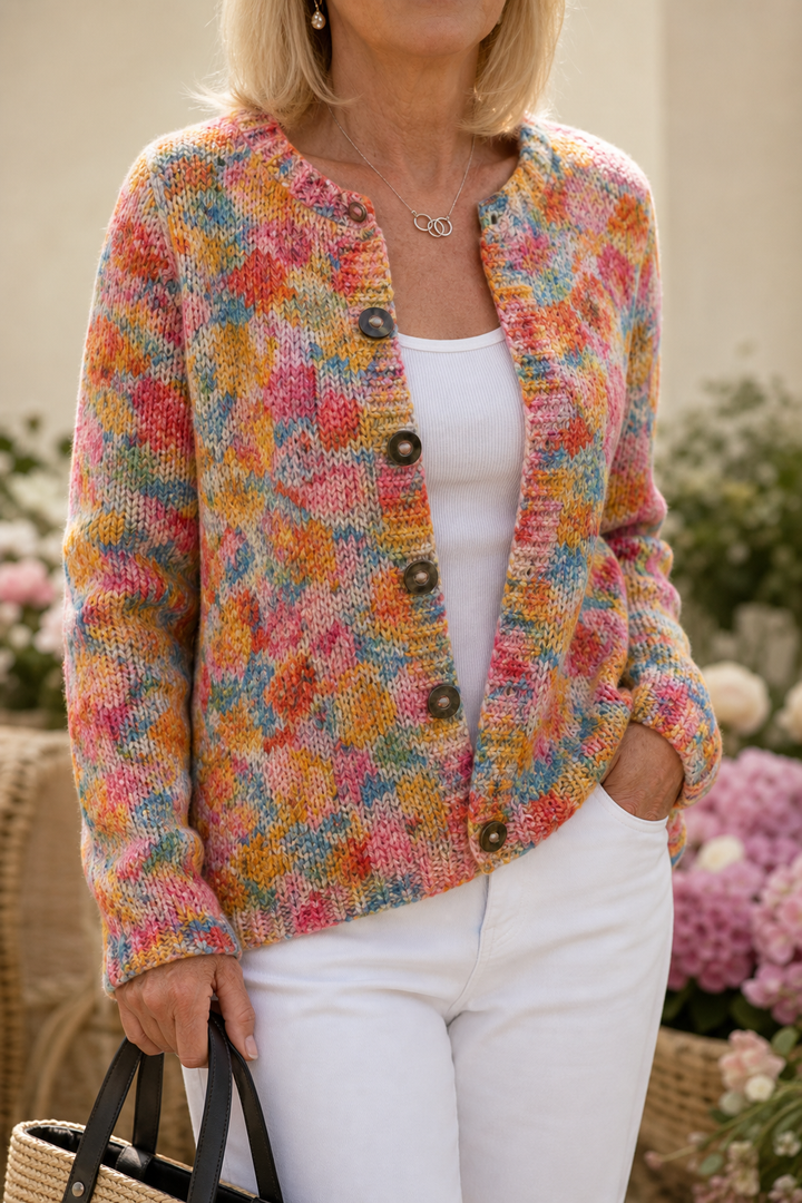 Helena I Floral Print Open-Front Knit Cardigan