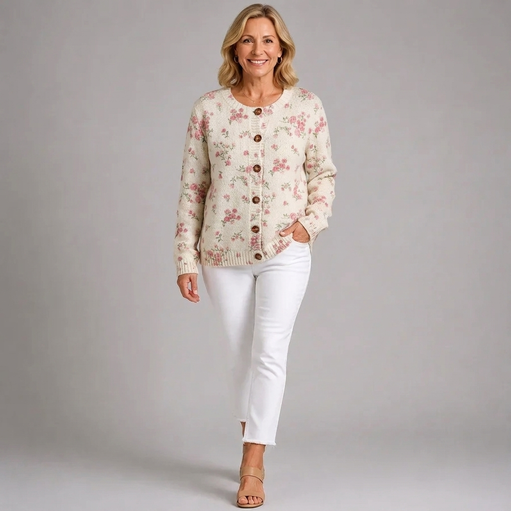 Jacqueline | Pink Rose Blossom Print Button Cardigan