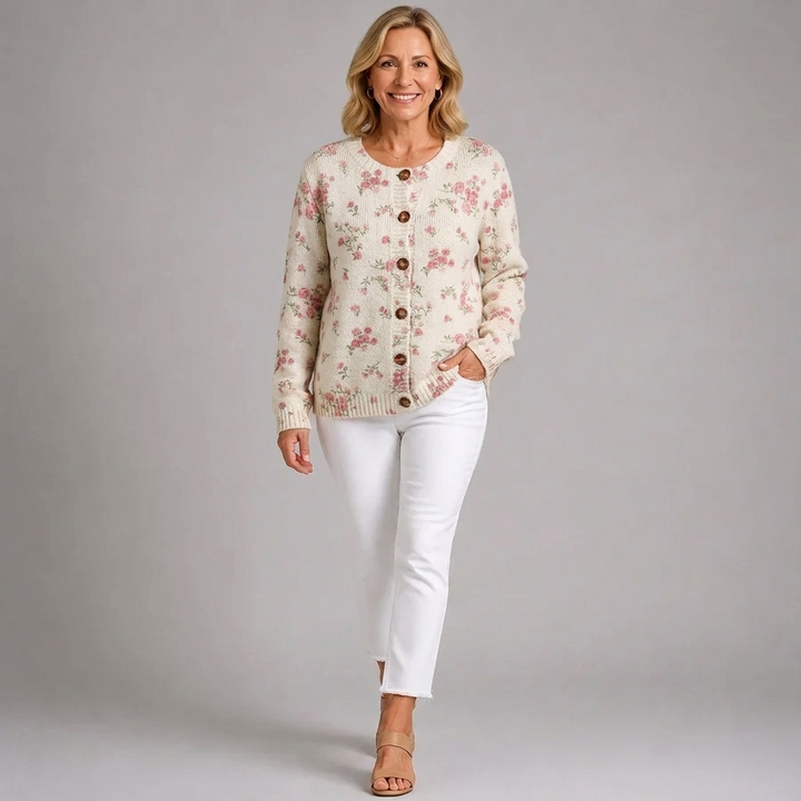 Jacqueline | Pink Rose Blossom Print Button Cardigan