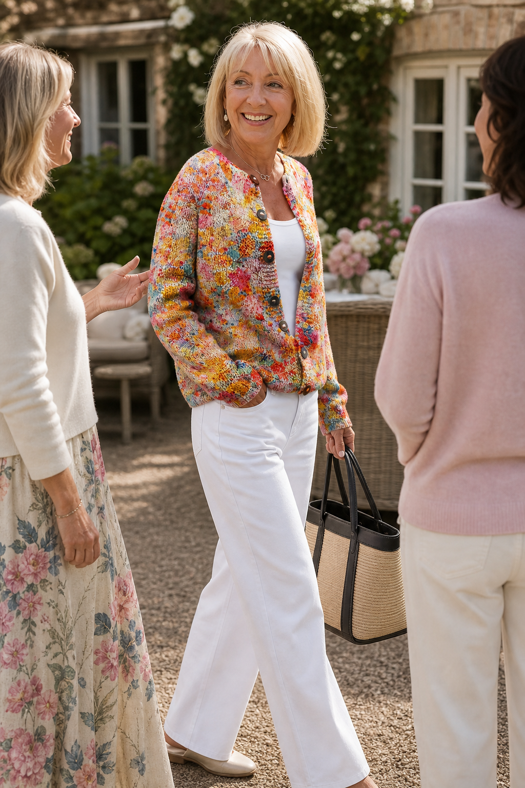 Helena I Floral Print Open-Front Knit Cardigan