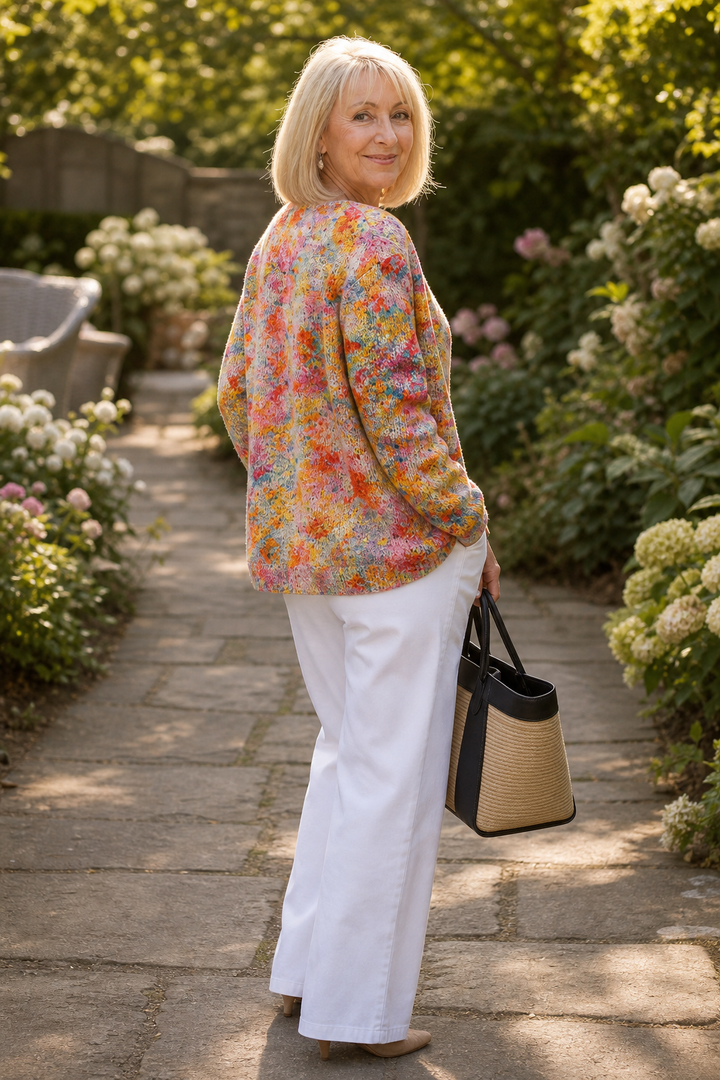 Helena I Floral Print Open-Front Knit Cardigan